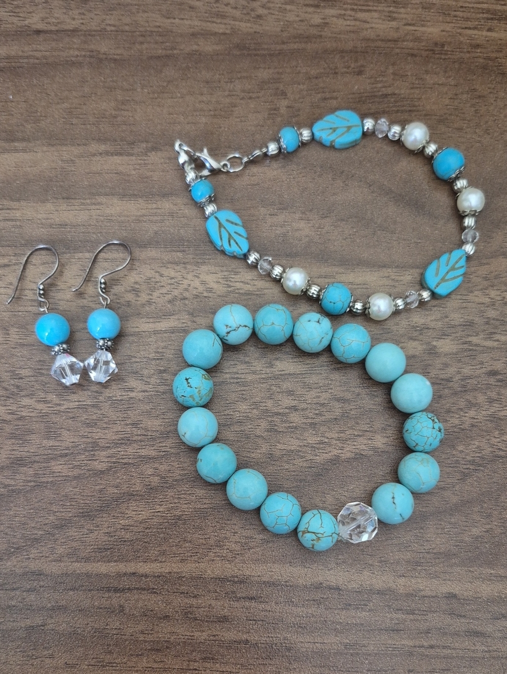 Turquoise Bead Bracelet and Earring Set - Blue Gemstone Style